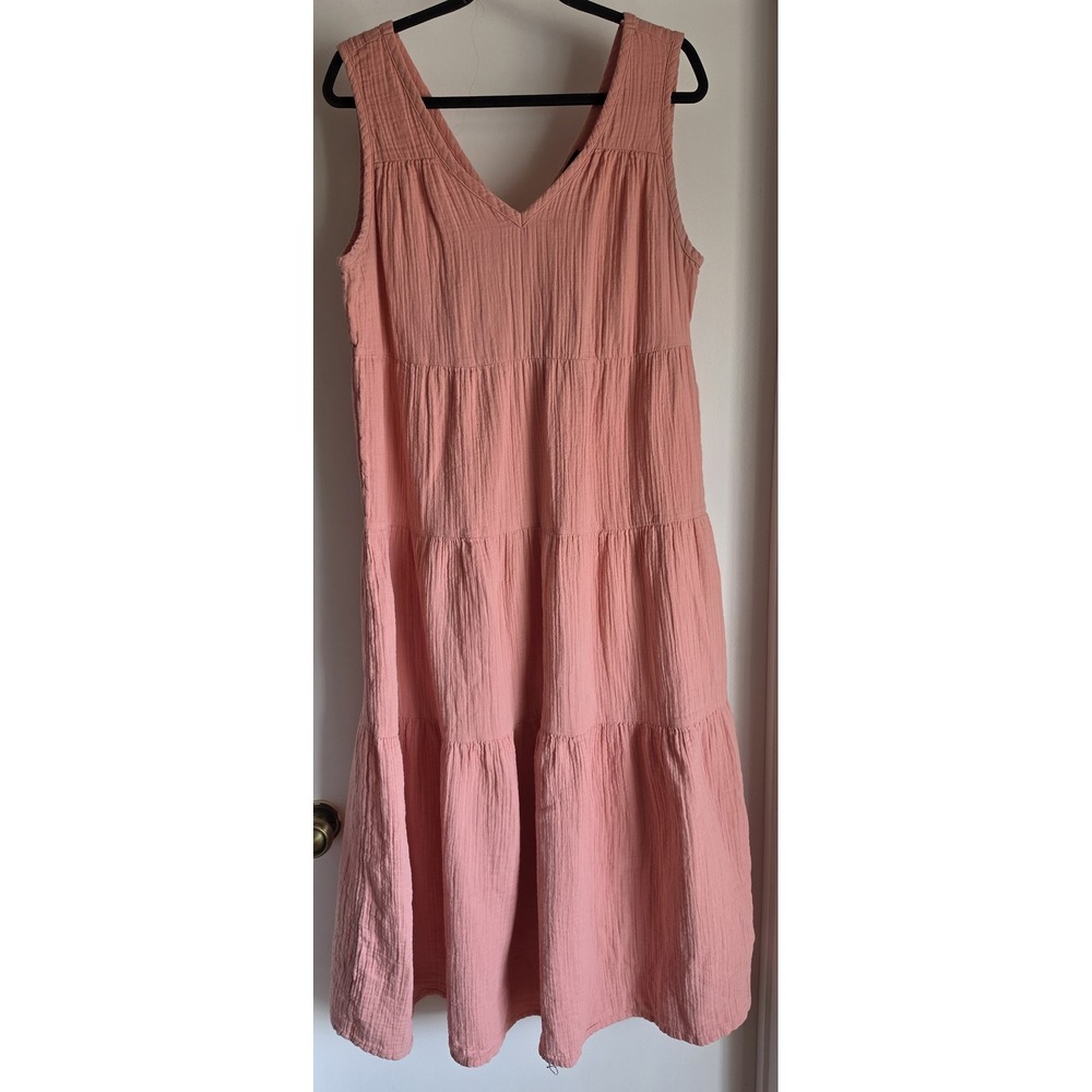 Quince Maxi Dress Women L Pink Sleeveless V-Neck Solid Cotton Casual Sundress